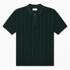 COTTON EAGLE KINGSLEY ZIP UP CABLE KNIT POLO SHIRT (GREEN)