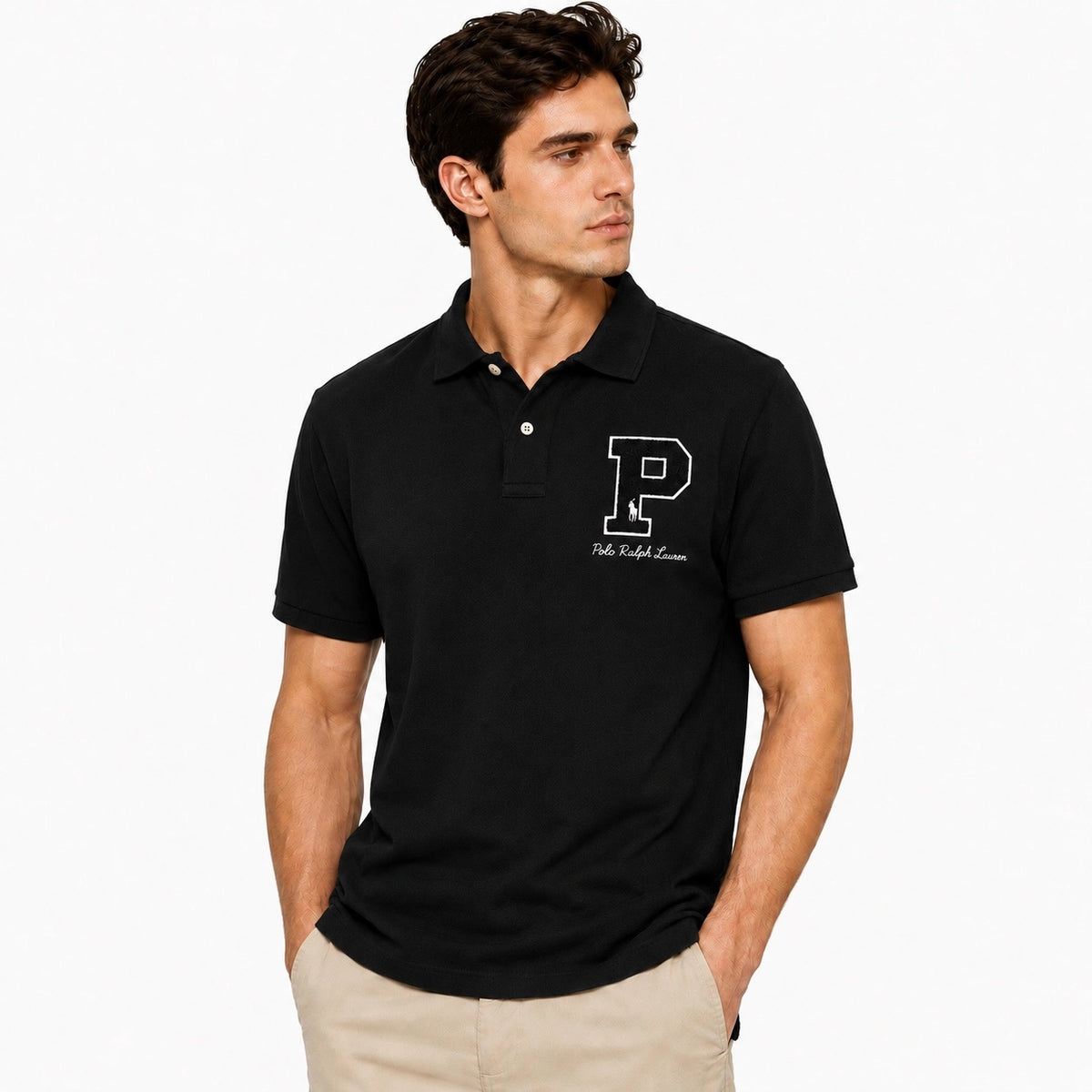 RL P LOGO COTTON PIQUE POLO SHIRT (BLACK)