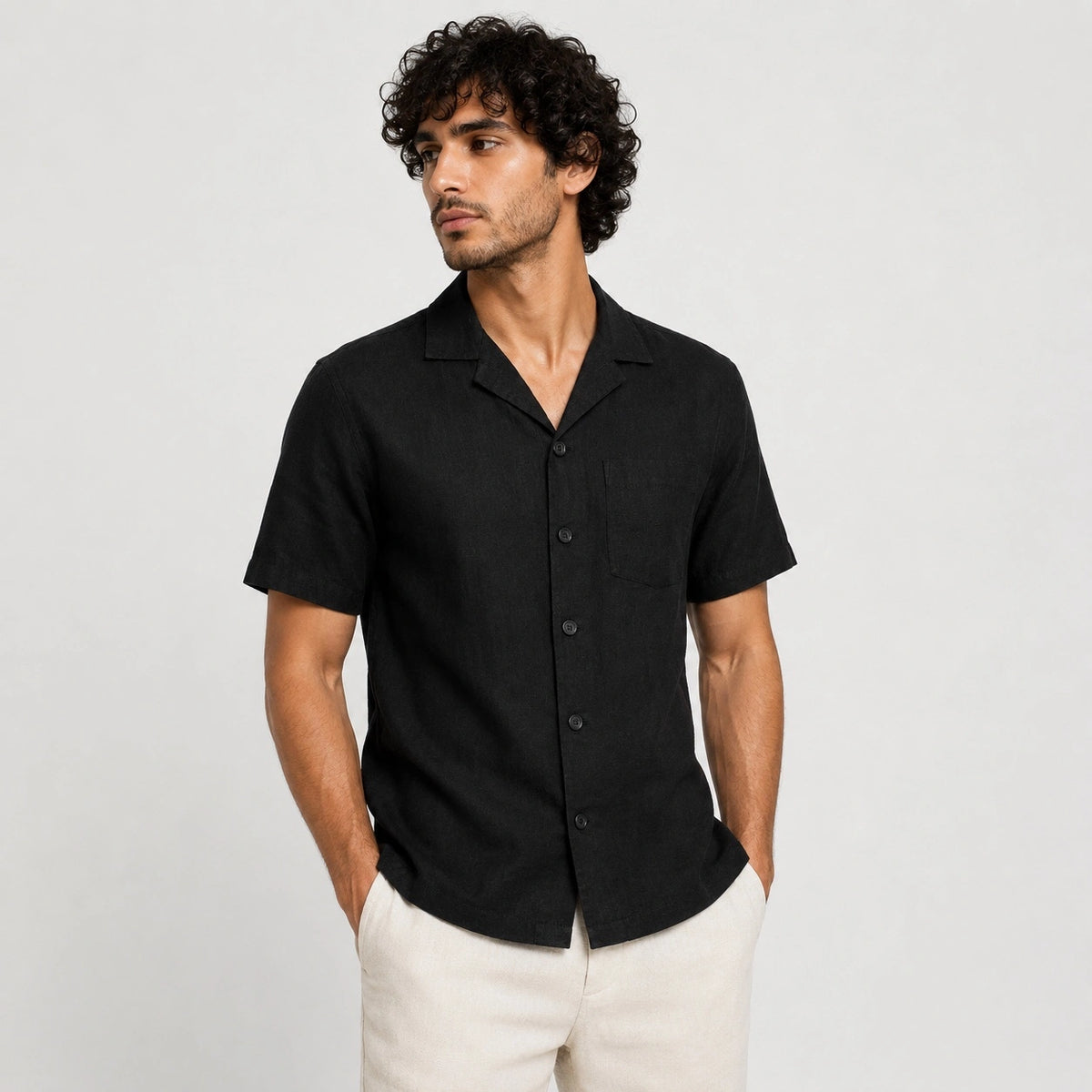 COTTON EAGLE RELAXED FIT IRISH LINEN SHIRT (GALAXY BLACK)