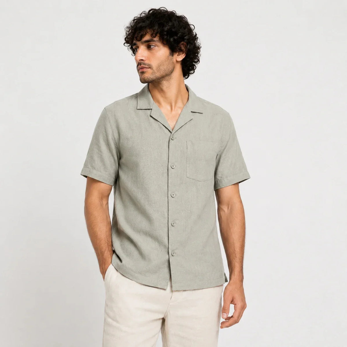 COTTON EAGLE RELAXED FIT IRISH LINEN SHIRT (MINT STONE)
