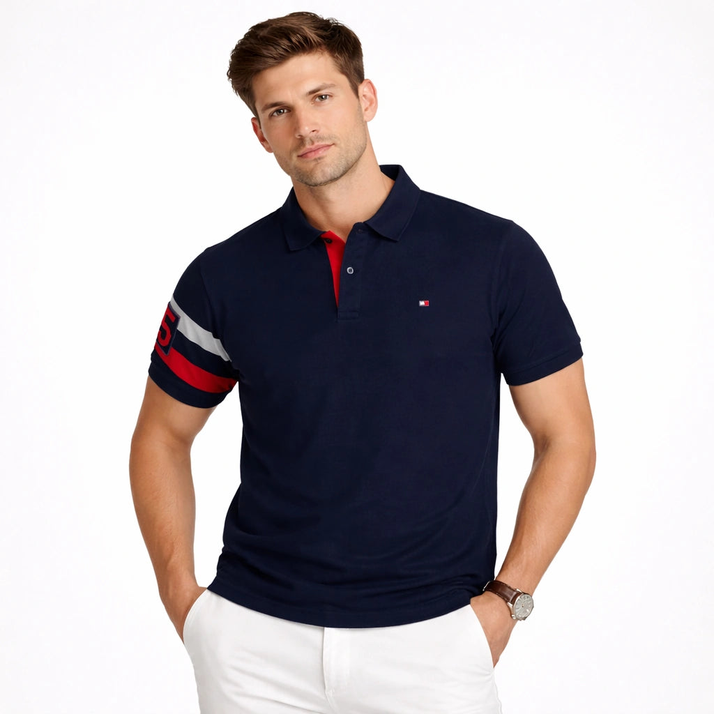 TH PREMIUM SLEEVE STRIPE POLO SHIRT (NAVY BLUE)