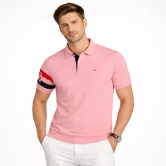 TH PREMIUM SLEEVE STRIPE POLO SHIRT (PINK)