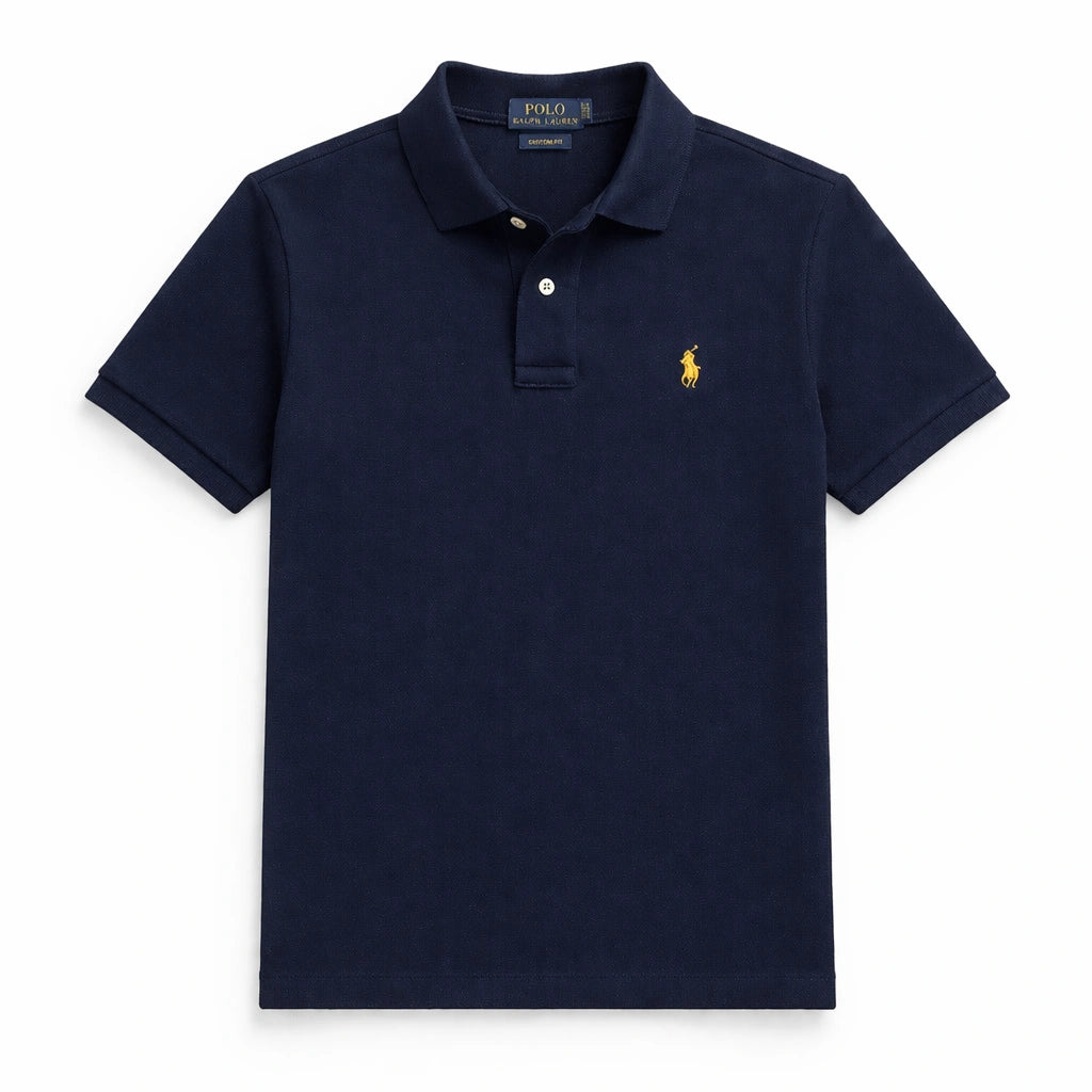 RL Premium Small Pony Pique Cotton Polo Shirt (Navy Blue)