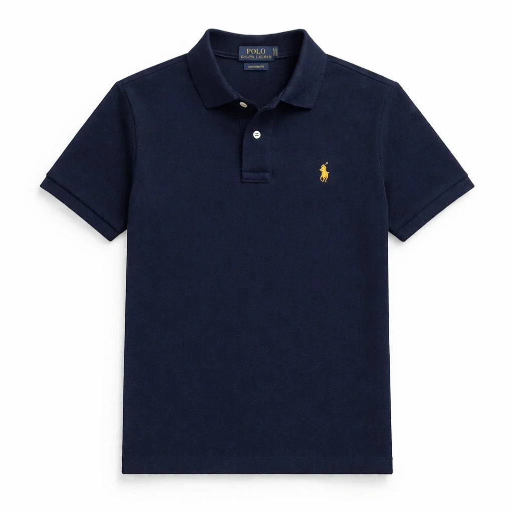 RL SMALL PONY PIQUE COTTON POLO SHIRT (NAVY BLUE)