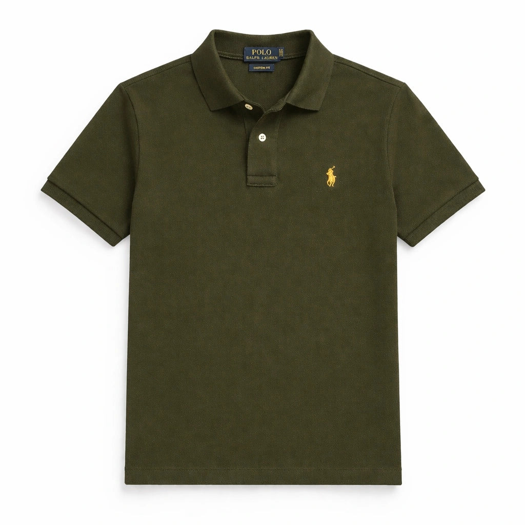 RL Premium Small Pony Pique Cotton Polo Shirt (Olive Green)
