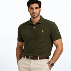 RL Premium Small Pony Pique Cotton Polo Shirt (Olive Green)