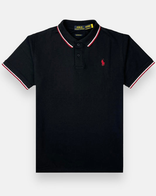 RL Small Pony Tipped Collar Polo Shirt (Black)