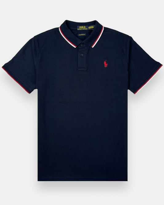 RL Small Pony Tipped Collar Polo Shirt (Navy Blue)