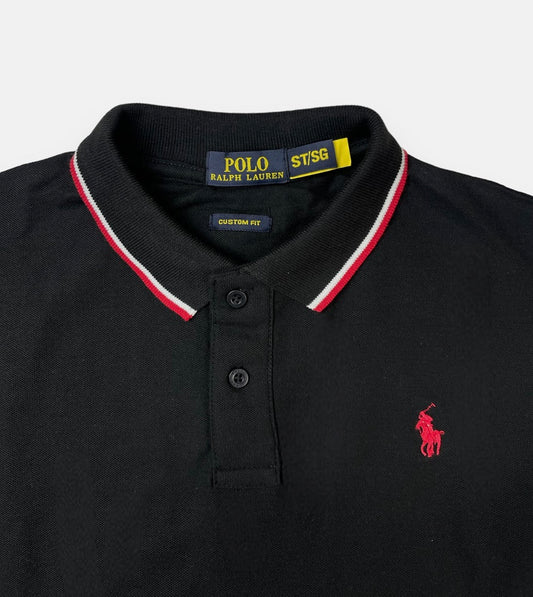 RL Small Pony Tipped Collar Polo Shirt (Black)