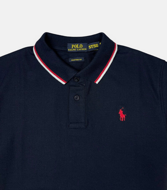 RL Small Pony Tipped Collar Polo Shirt (Navy Blue)