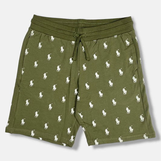RL Printed Terry Cotton Shorts (Olive Green)