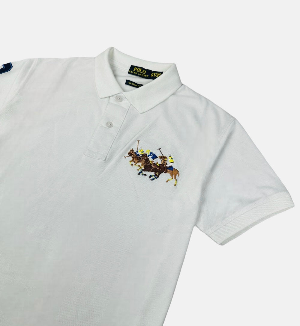 RL 3 Multi Horse Polo Shirt White