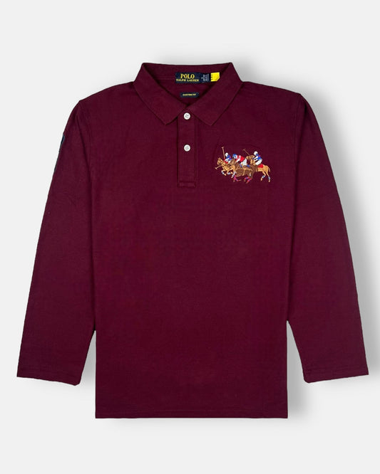 RL 3 Horses Full-Sleeve Polo Shirt Maroon