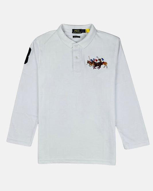 RL 3 Horses Full-Sleeve Polo Shirt (White)