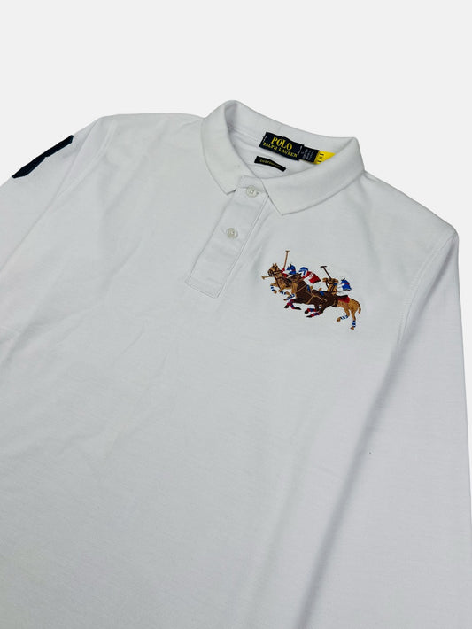 RL 3 Horses Full-Sleeve Polo Shirt (White)