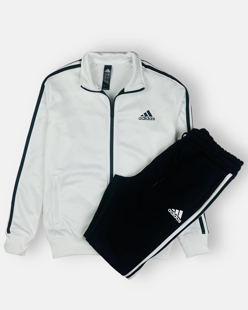 Addas Imported polyester Fleece Tracksuit (White&Black)