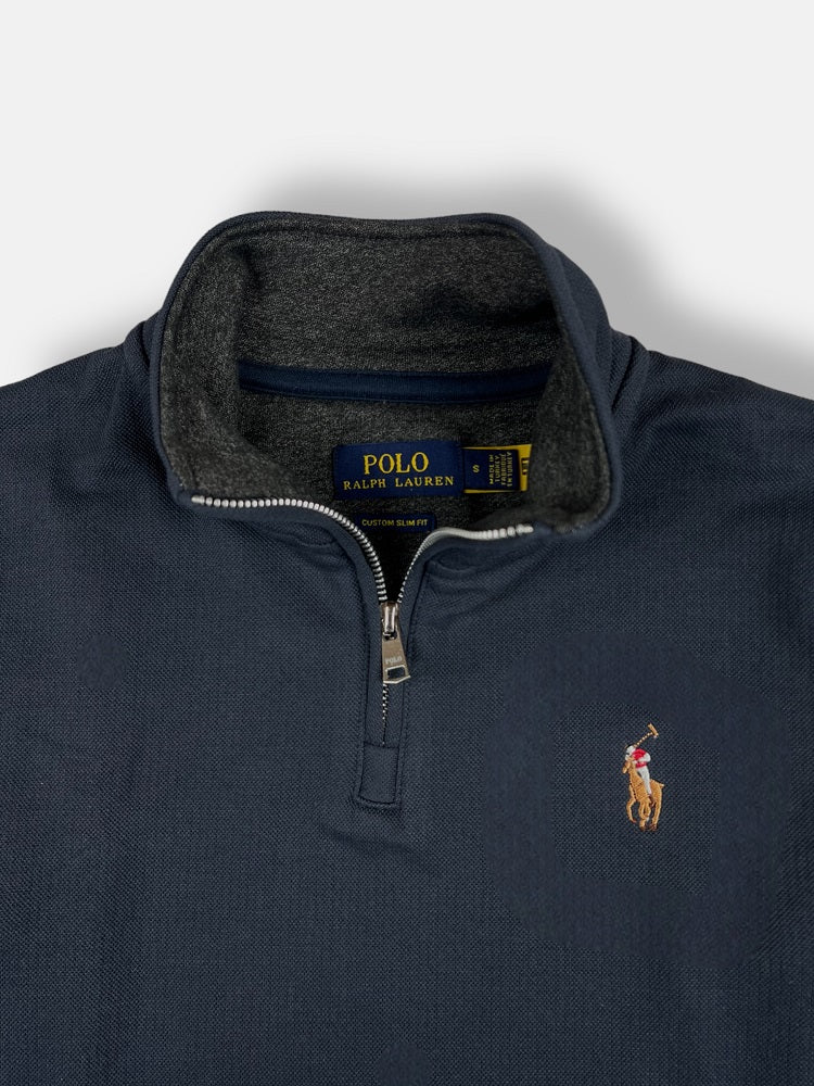 RL Imported Pique Cotton Fleece Zip-up Mockneck (Navy Blue)