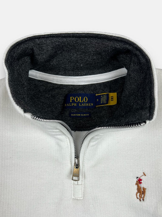 RL Imported Pique Cotton Fleece Zip-up Mockneck (White)
