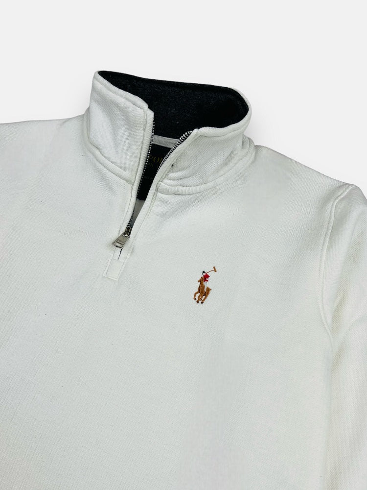 RL Imported Pique Cotton Fleece Zip-up Mockneck (White)