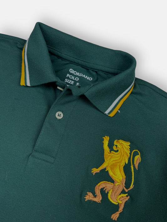 GRDNO Premium 3D Lion Emb Tipping polo Shirt Green