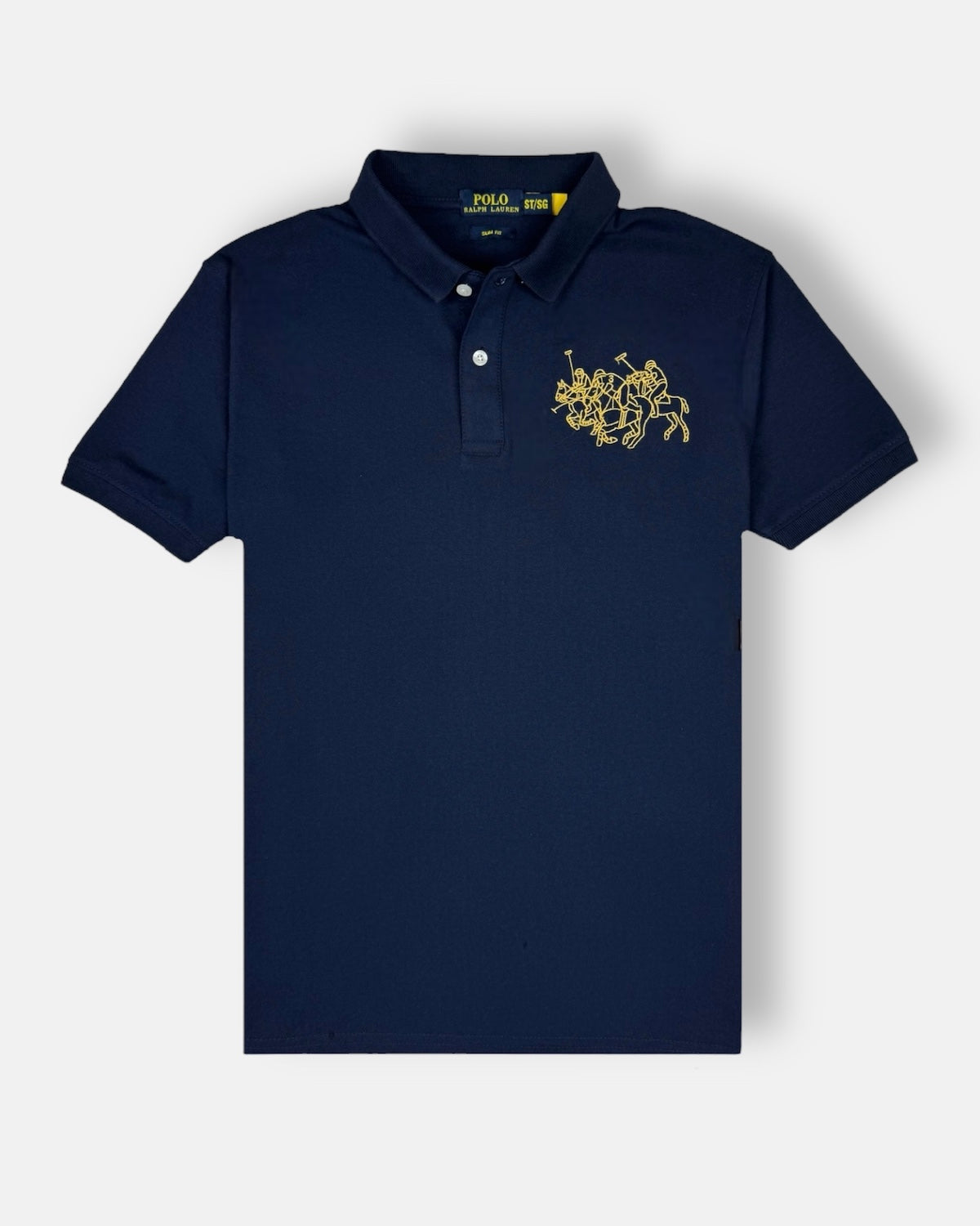 RL Premium 3 Pony Check Collar Polo Shirt (Navy Blue)