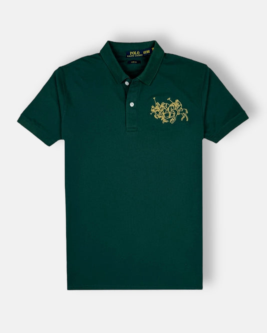 RL Premium 3 Pony Check Collar Polo Shirt (Green)