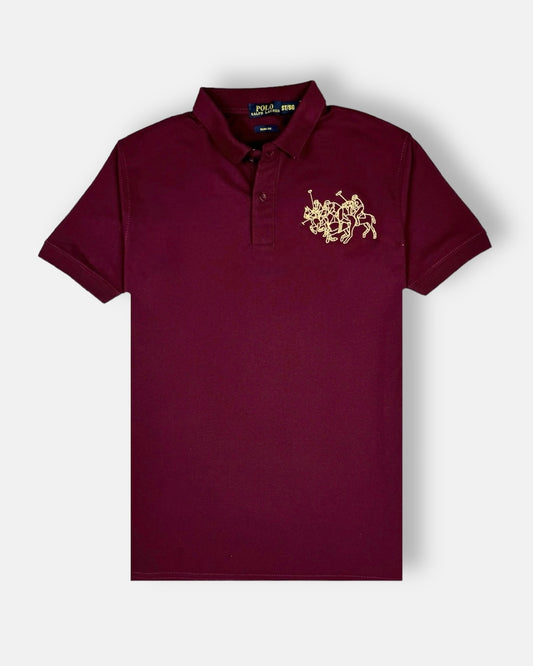 RL Premium 3 Pony Check Collar Polo Shirt (Maroon)