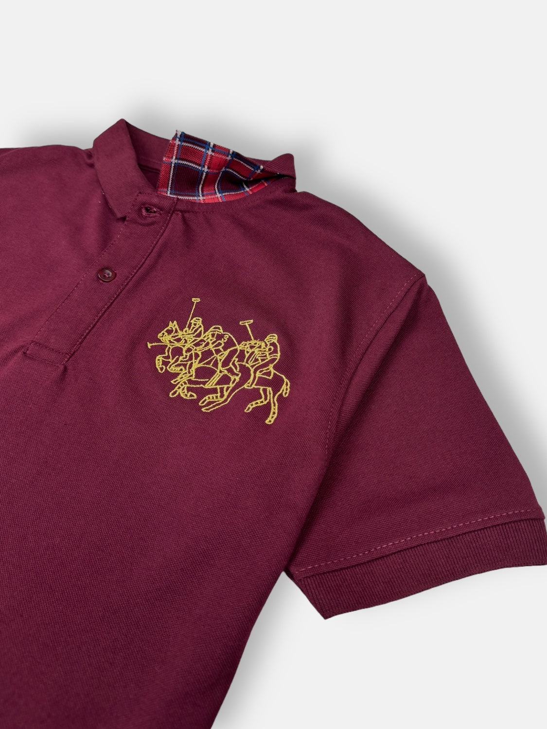 RL Premium 3 Pony Check Collar Polo Shirt (Maroon)