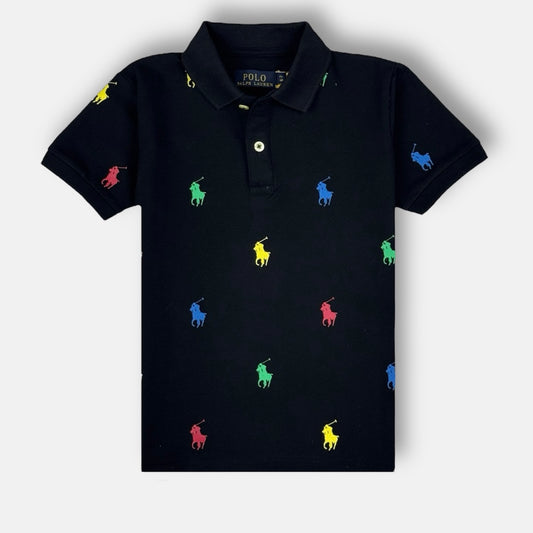 RL Kid's Premium All Over Horse Print Polo Shirt (Black)