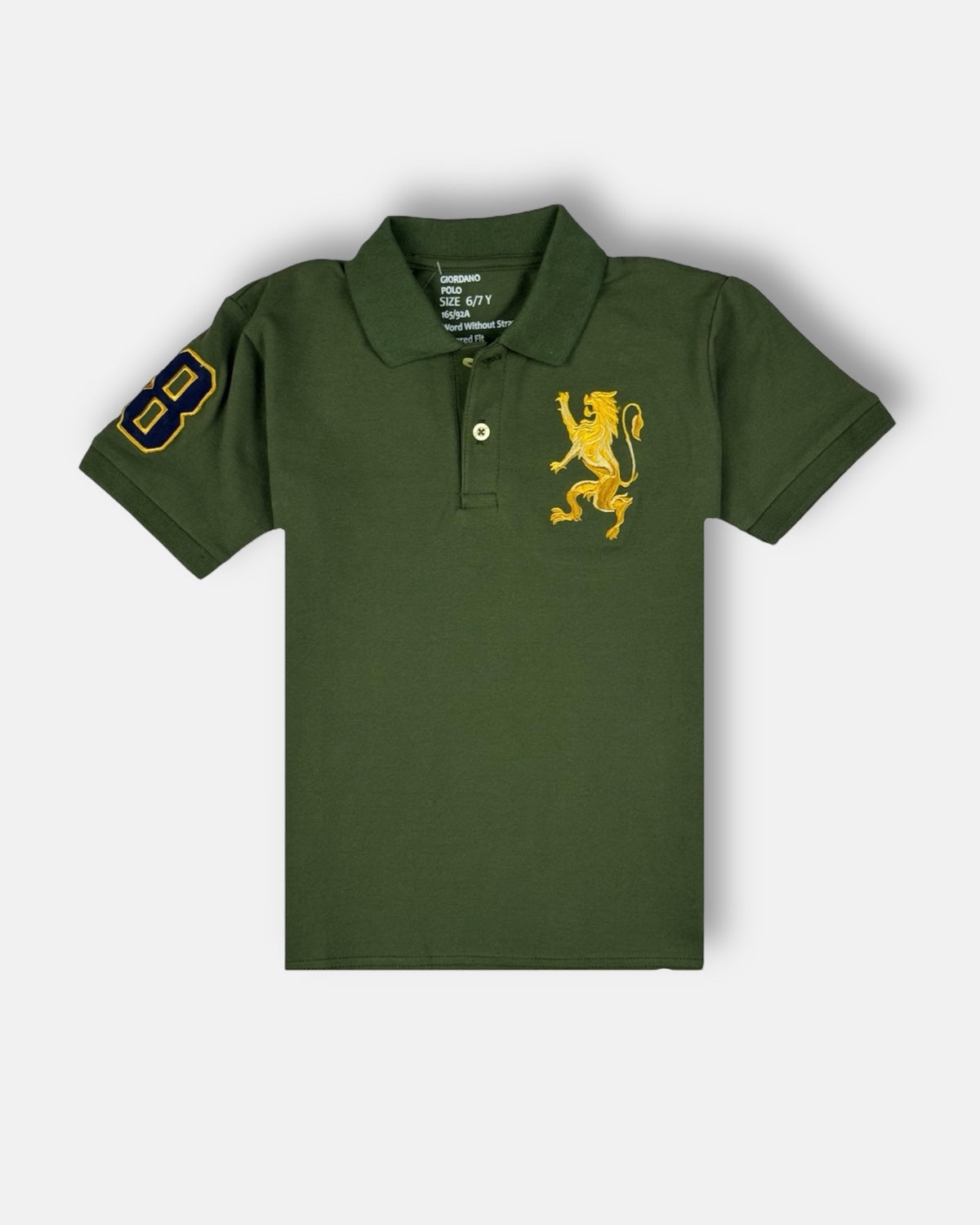 GRDNO Kid's Premium 3D Lion Polo Shirt (Olive Green)