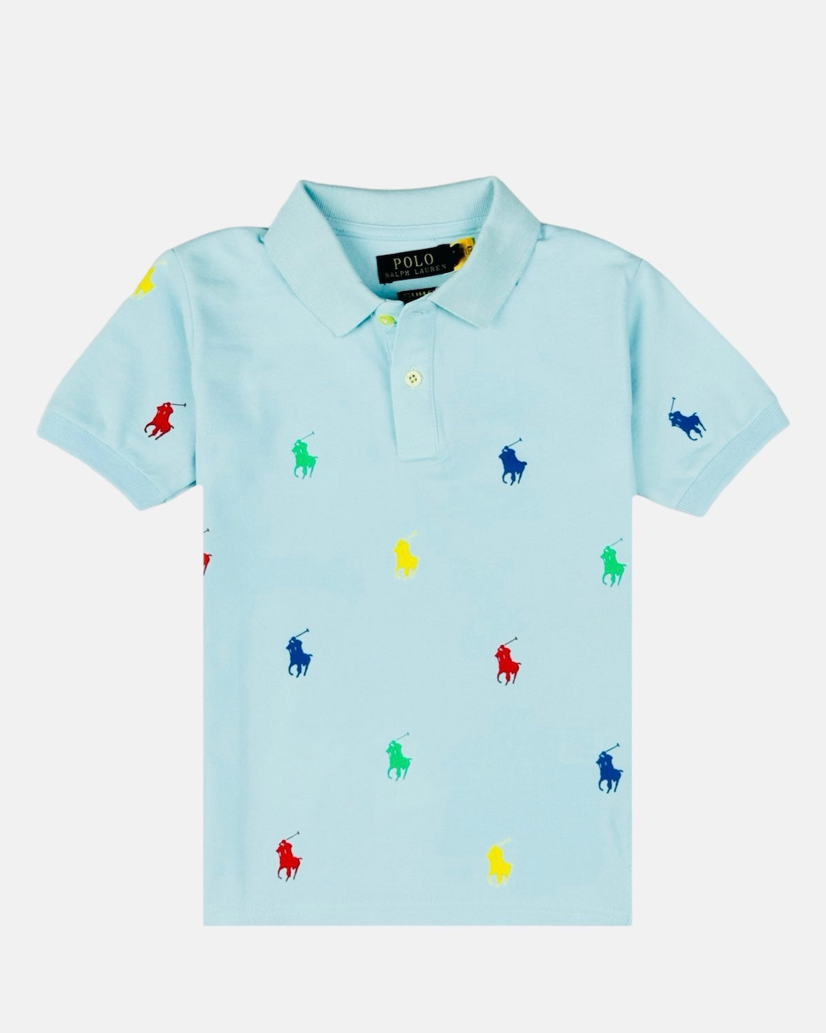 RL Kid's Premium All Over Horse Print Polo Shirt (Sky Blue)