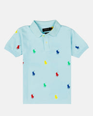 RL Kid's Premium All Over Horse Print Polo Shirt (Sky Blue)