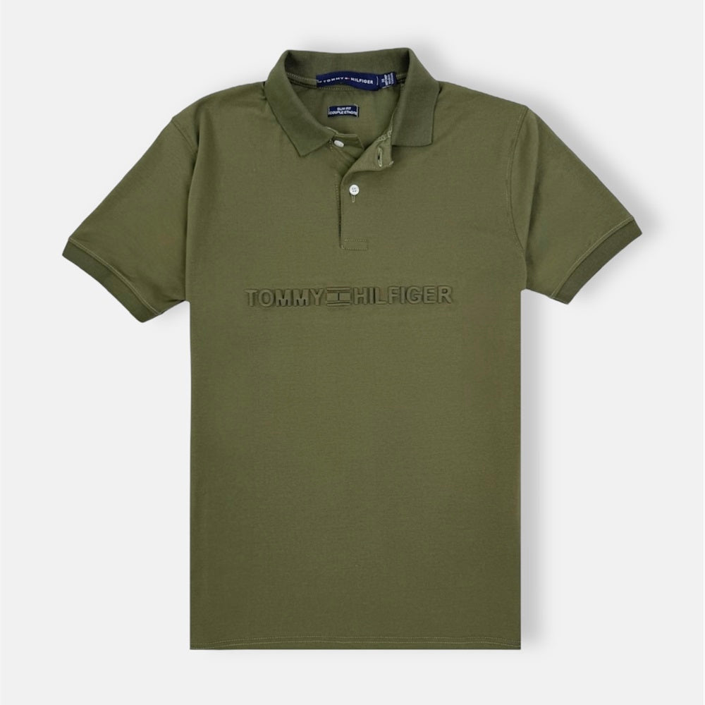 TH PREMIUM EMBOSSED LOGO POLO SHIRT (OLIVE GREEN)