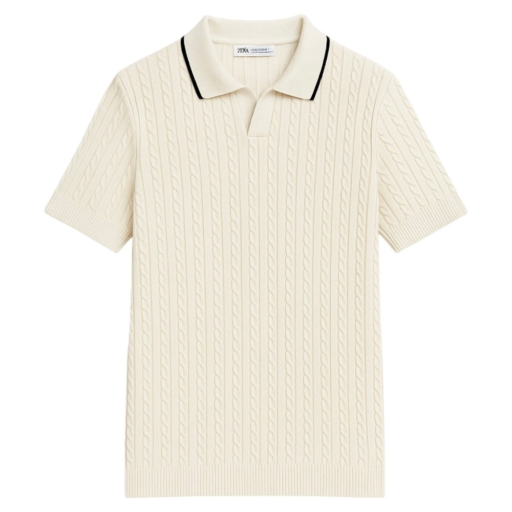 Z.A.R.A PREMIUM TIPPED COLLAR KNITTED POLO (OFF-WHITE)