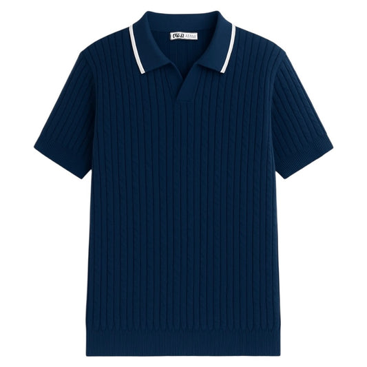 Z.A.R.A PREMIUM TIPPED COLLAR KNITTED POLO (NAVY BLUE)