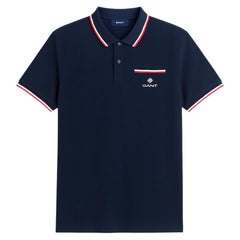 G.A.N.T Premium Pocket Stripe Polo Shirt (Navy Blue)