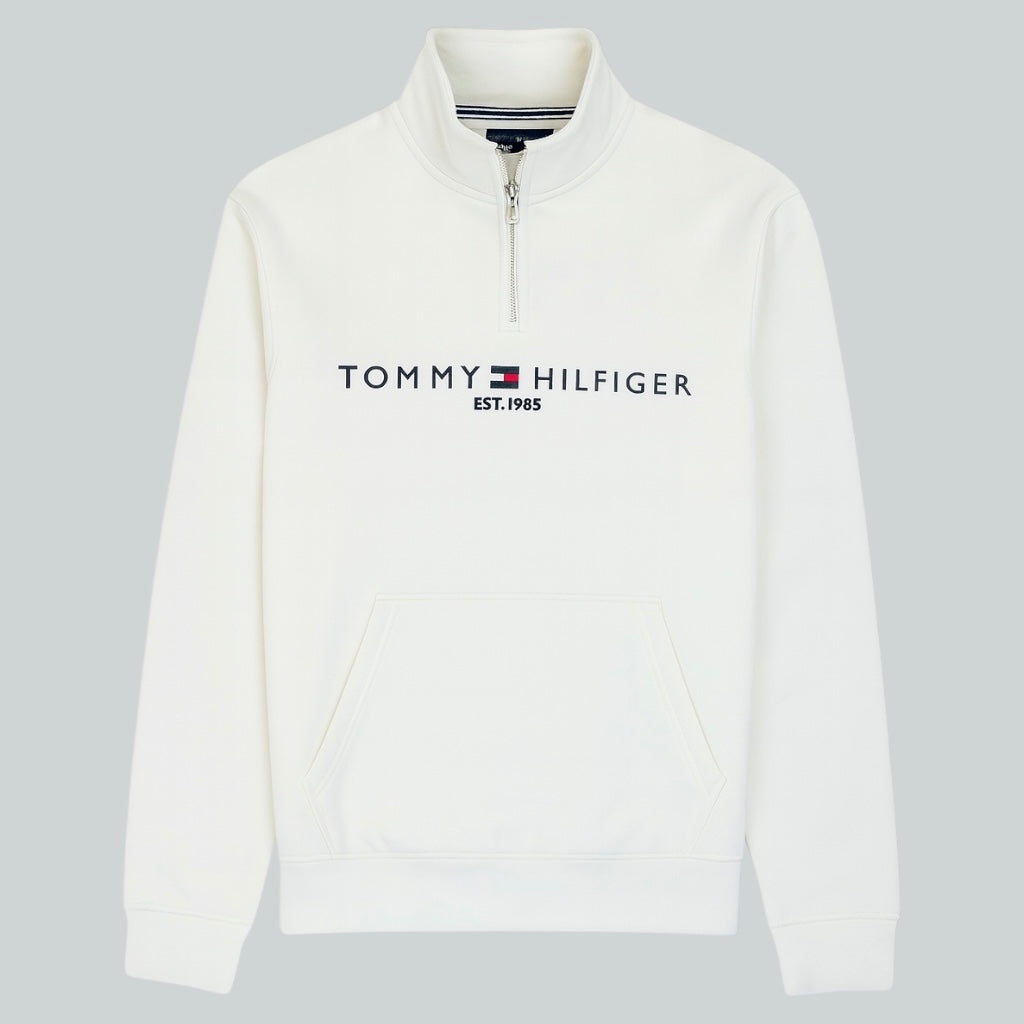 Tommy Premium Cotton Fleece Self Emb Zip-Up (off-White)