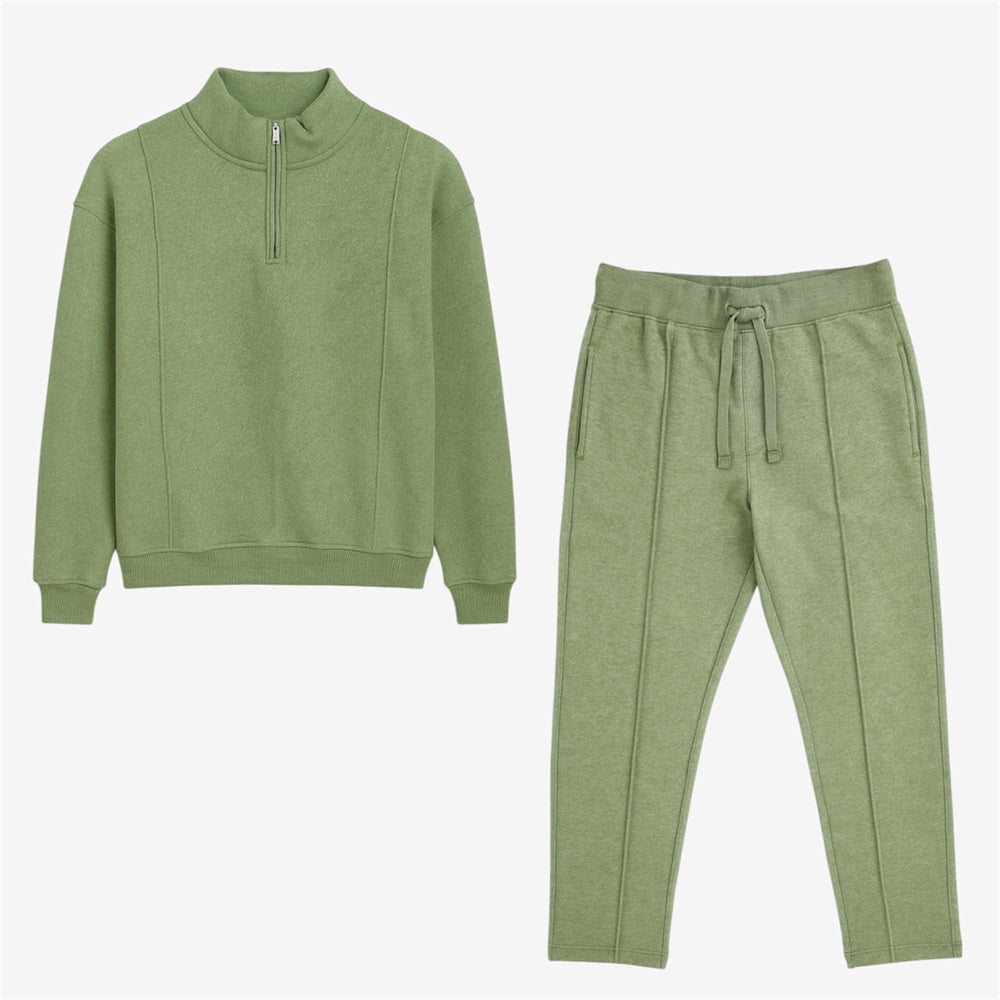 Z.A.R.A PREMIUM COTTON FLEECE FRONT PANEL TRACKSUIT (OLIVE MELANGE)