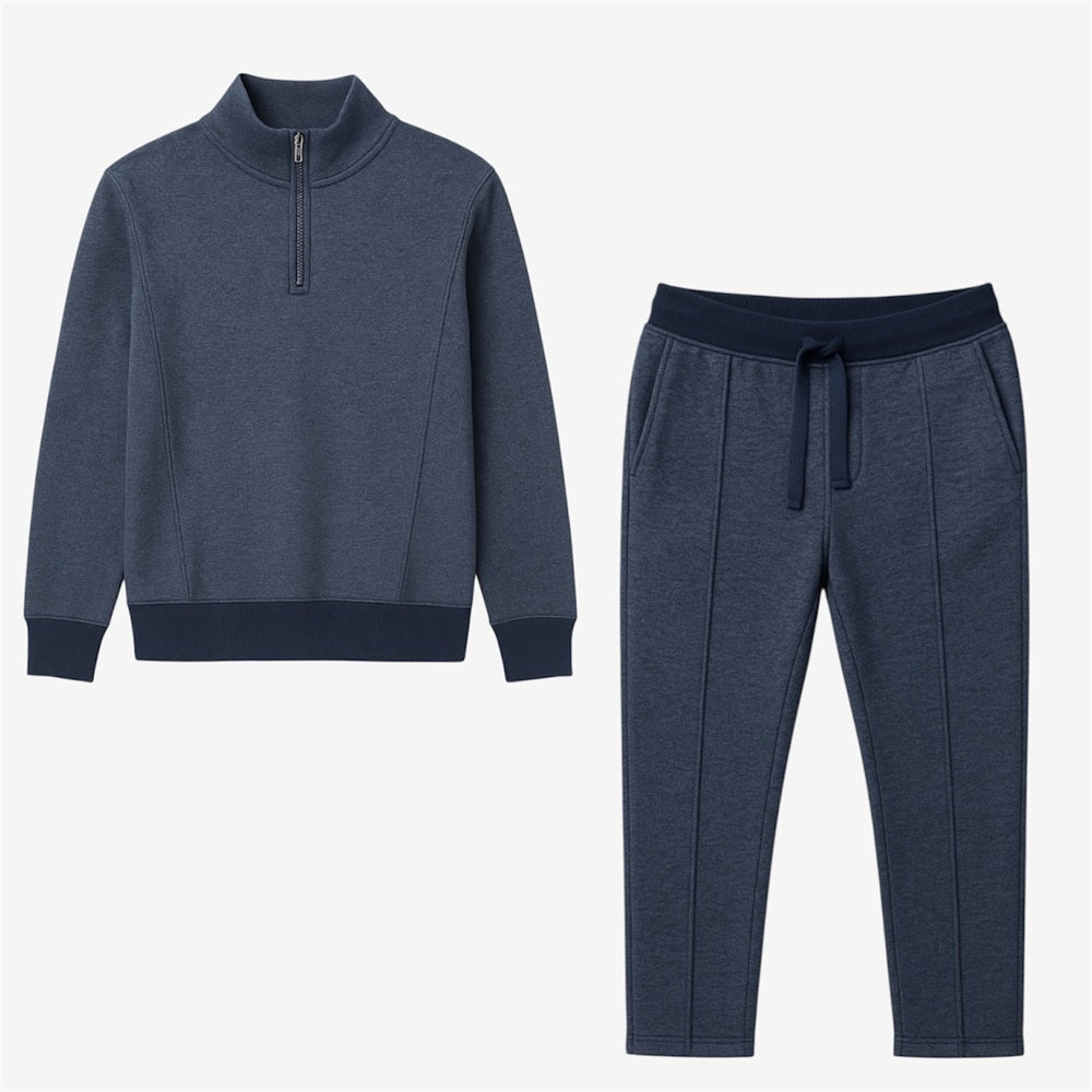 Z.A.R.A PREMIUM COTTON FLEECE FRONT PANEL TRACKSUIT (NAVY MELANGE)