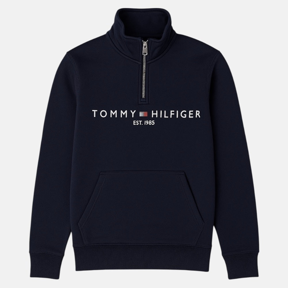 Tommy Premium Cotton Fleece Self Emb Zip-Up (Navy Blue)