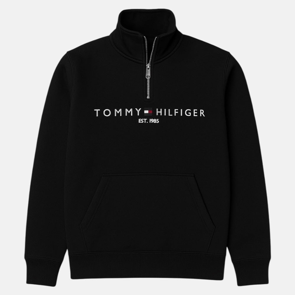 Tommy Premium Cotton Fleece Self Emb Zip-Up (Black)