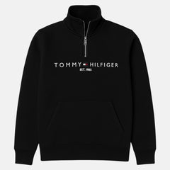 Tommy Premium Cotton Fleece Self Emb Zip-Up (Black)