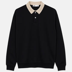 Z.A.R.A CONTRAST COLLAR DOWNSHOULDER SWEATSHIRT (BLACK)