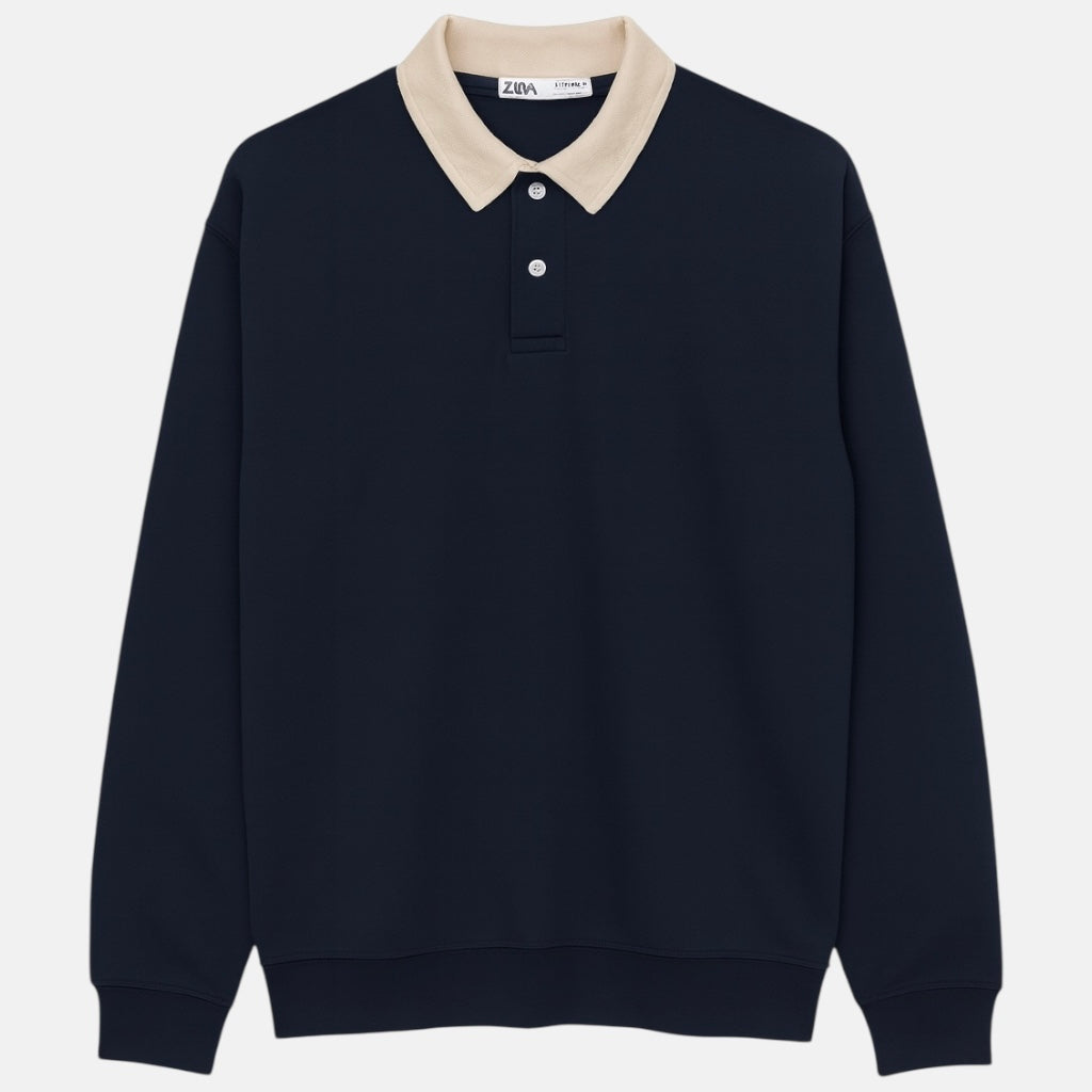 Z.A.R.A CONTRAST COLLAR DOWNSHOULDER SWEATSHIRT (NAVY BLUE)