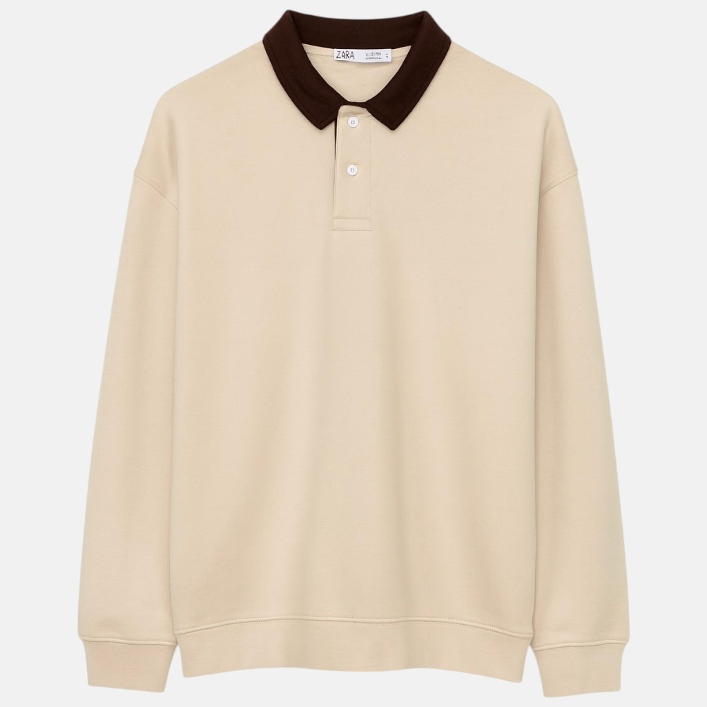 Z.A.R.A CONTRAST COLLAR DOWNSHOULDER SWEATSHIRT (BEIGE)