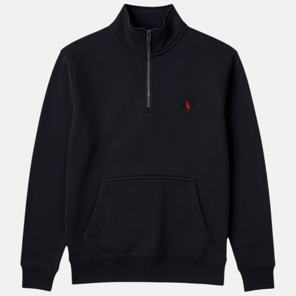 RL PREMIUM SMALL PONY COTTON FLEECE QUARTER ZIP MOCKNECK (BLACK)