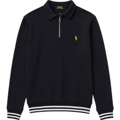 RL PREMIUM SMALL PONY JOHNNY COLLAR COTTON FLEECE QUARTER ZIP-UP (BLACK)