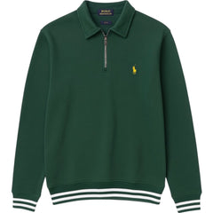 RL PREMIUM SMALL PONY JOHNNY COLLAR COTTON FLEECE QUARTER ZIP-UP (GREEN)