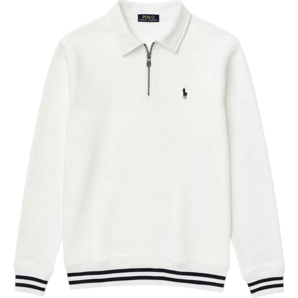 RL PREMIUM SMALL PONY JOHNNY COLLAR COTTON FLEECE QUARTER ZIP-UP (WHITE)