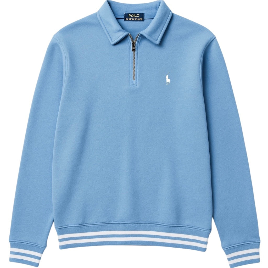RL PREMIUM SMALL PONY JOHNNY COLLAR COTTON FLEECE QUARTER ZIP-UP (SKY BLUE)